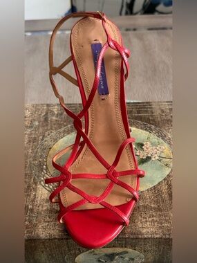 Ralph Lauren Purple Label Red Strappy Heels Sandals Luxury Designer NEW